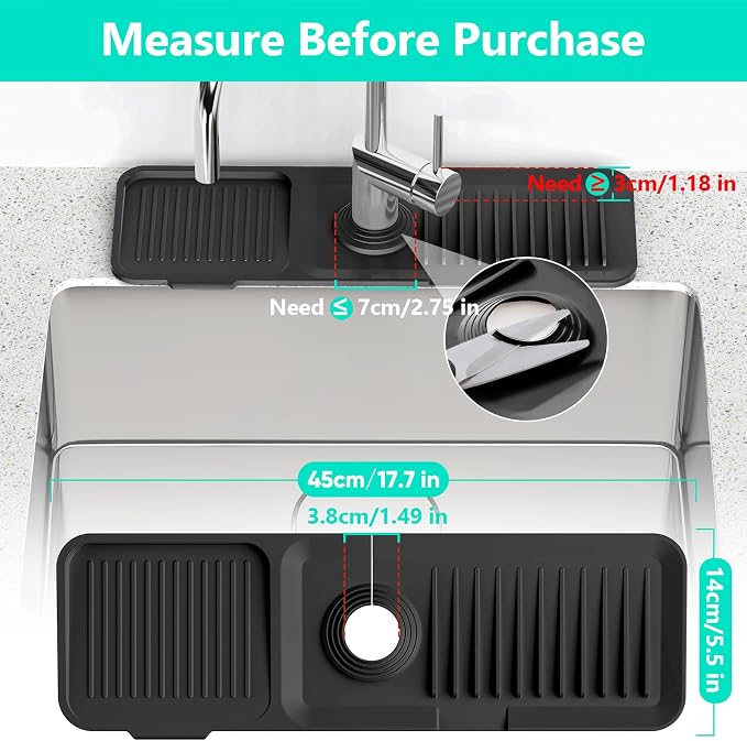 17.7inch Faucet Mat for Kitchen Sink Kitchen Sink Splash Guard Silicone Kitchen - Image 3