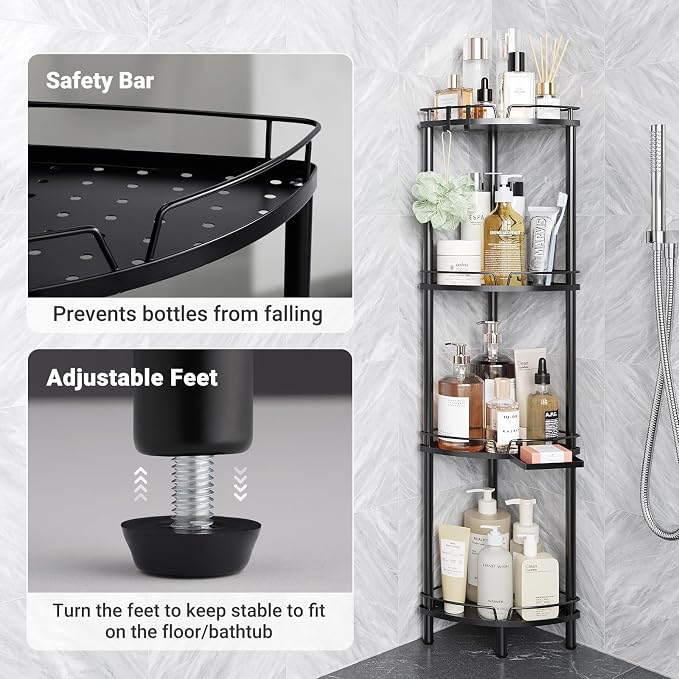 ELYKEN Corner Shower Caddy Standing, 4 Tier Metal Shower Organizer - Image 4