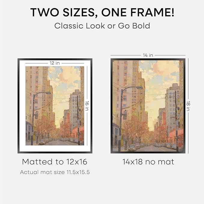 Homeforia 14x18 Picture Frame Black, High End Metal 14x18 Poster Frames with Mat 12x16 for Photo, 14 x 18 Black Frame Matted to 12 x 16 inch Print, 18x14 Thin Frame, Tempered Glass, Wall Kit, Set of 3