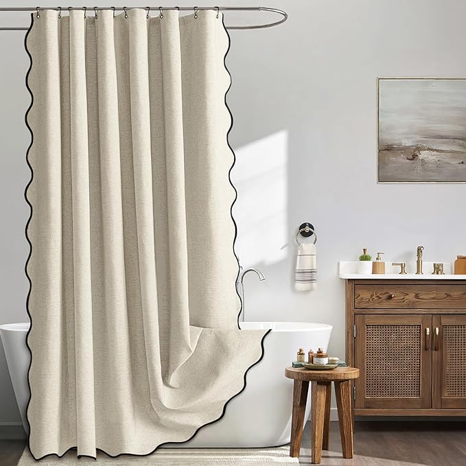 MIULEE Natural Scalloped Linen Shower Curtain 72x72 Inches by MIULEE