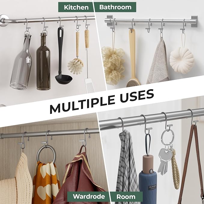 Silver Shower Curtain Hooks, Bathway Shower Curtain Rings Rust Proof, T-Bar - Image 7