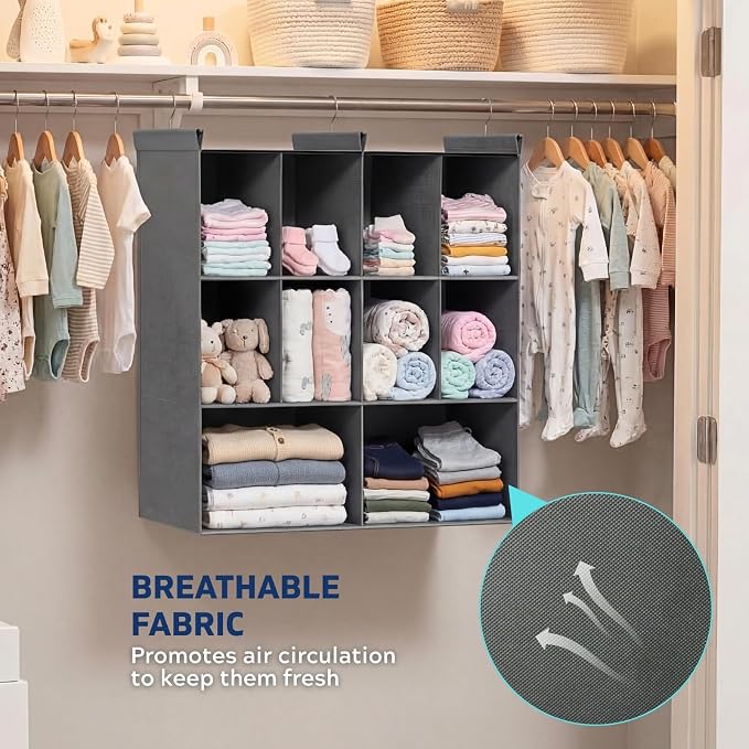 3 Tier Hanging Closet Organizer, 10 Compartments Dual Row Storage, 3 Sturdy - Image 6