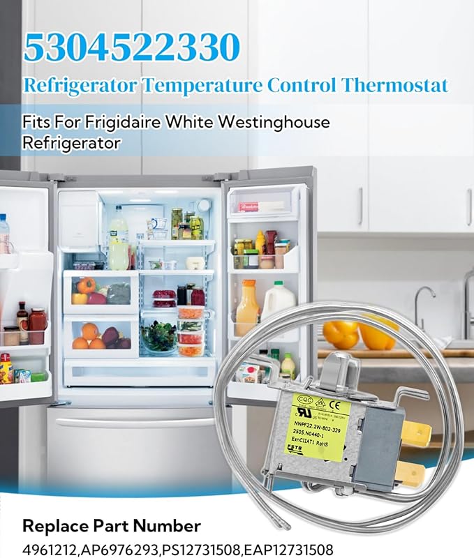 5304522330 Refrigerator Temperature Control Thermostat Fits for Frigidaire White Westinghouse Refrigerator,Replaces 4961212,AP6976293,PS12731508,EAP12731508