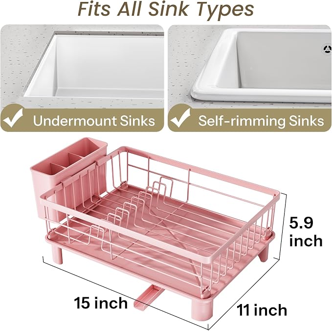 SNTD Dish Drying Rack for Small Kitchen Counter, Rotating Spout & Angled - Image 2