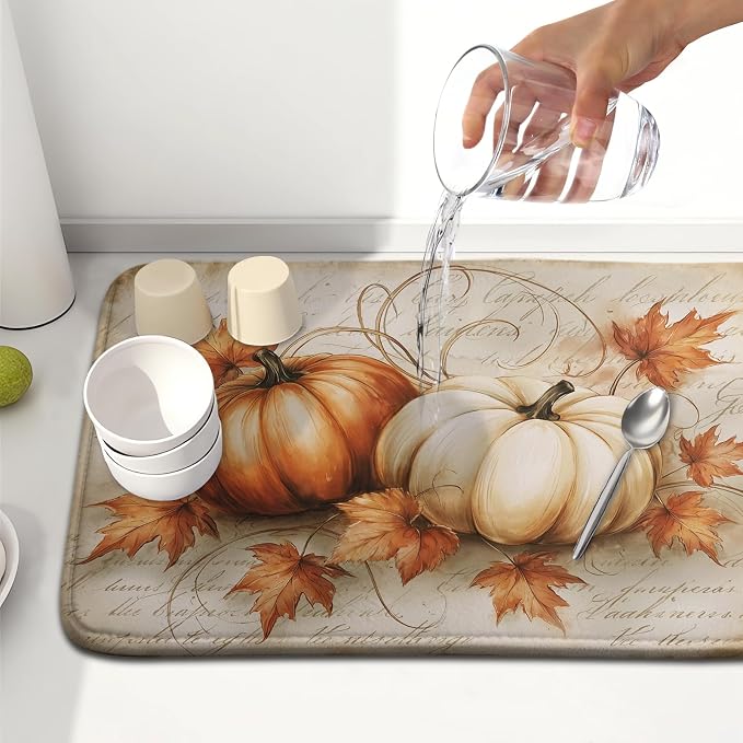 Fall Pumpkin Dish Drying Mat 16X18 Inch Vintage Autumn Drying Mat - Image 6
