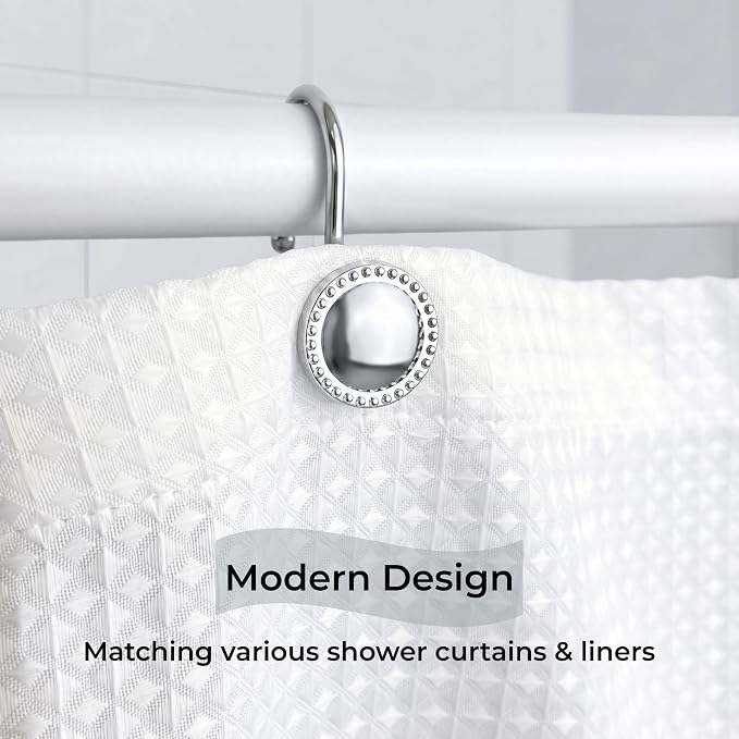 Shower Curtain Hooks, Rust-Resistant Decorative Rings, Chrome | Heavy-Duty - Image 2