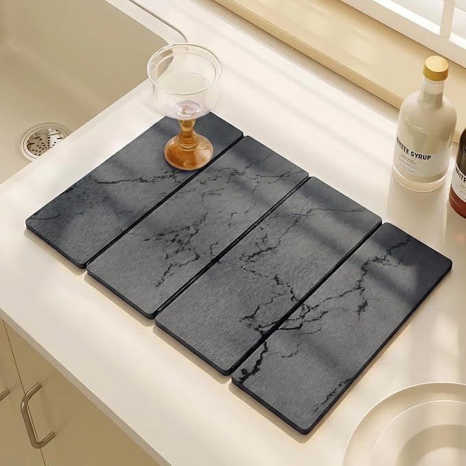 Large Stone Drying Mat for Kitchen Counter, Water-Absorbent Marble Diatomaceous - Image 2