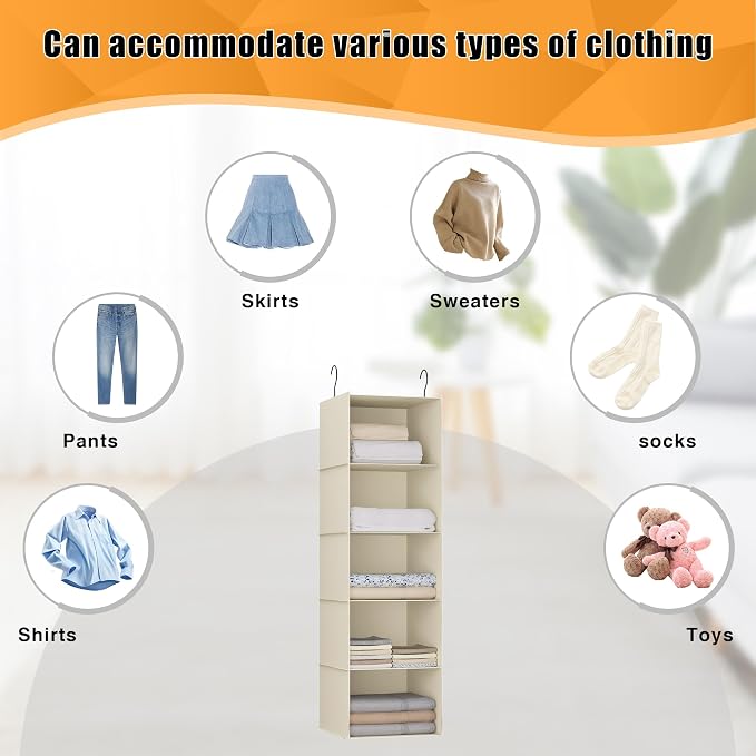 Hanging Closet Organizer 5-Shelf, Oxford Fabric Wardrobe Storage, shoes & - Image 8