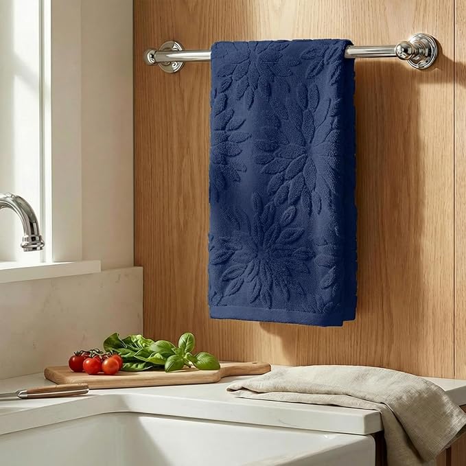 Artoid Mode 1 Pc Navy Blue 3D Dahlia Floral Jacquard Hand Towels - Image 3