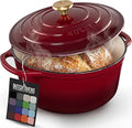 Zulay Kitchen 6 Quart Enameled Cast Iron Dutch Oven Pot with Lid – Premium Durability & Oven Safe up to 500°F – Heavy Duty Cookware Perfect for Bread Baking, Stews, Braising & Roasting – Garnet