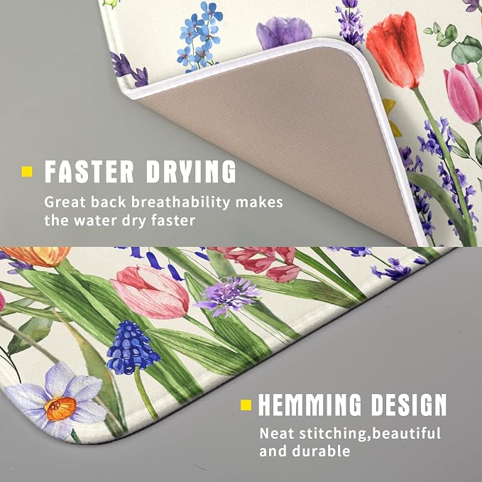 Spring Summer Colorful Flower Dish Drying Mat 16x18 Inch Spring Wildflowers - Image 3