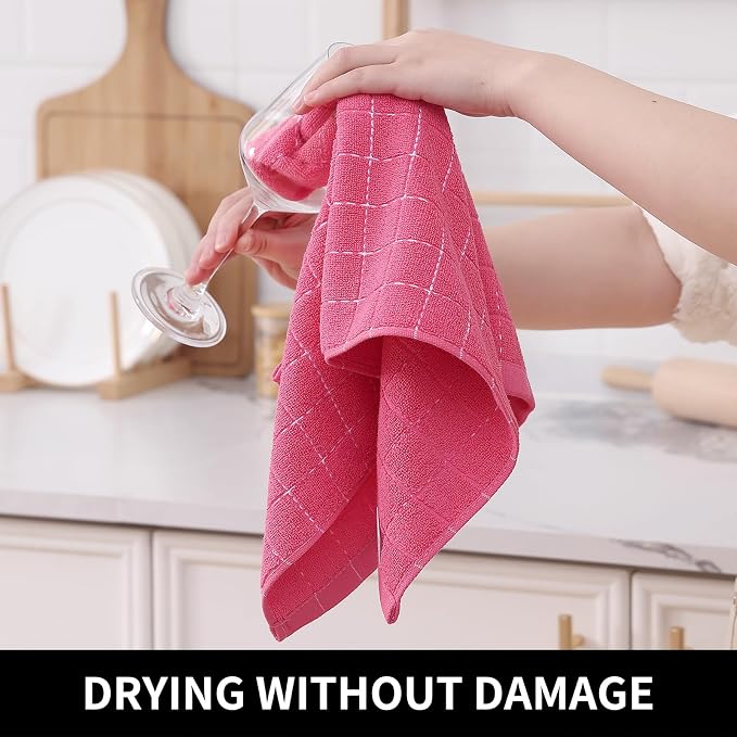 Homaxy 100% Cotton Terry Kitchen Towels, 4 Pack, Rose Red - Image 4