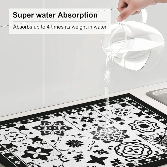 Retro Black Pattern Dish Drying Mat - Image 5