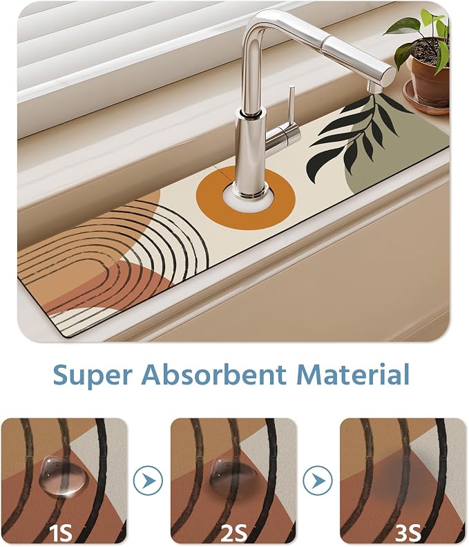 Patterned Sink Faucet Mat Kitchen Splash Guard Super Absorbent Drying Mat - Image 5