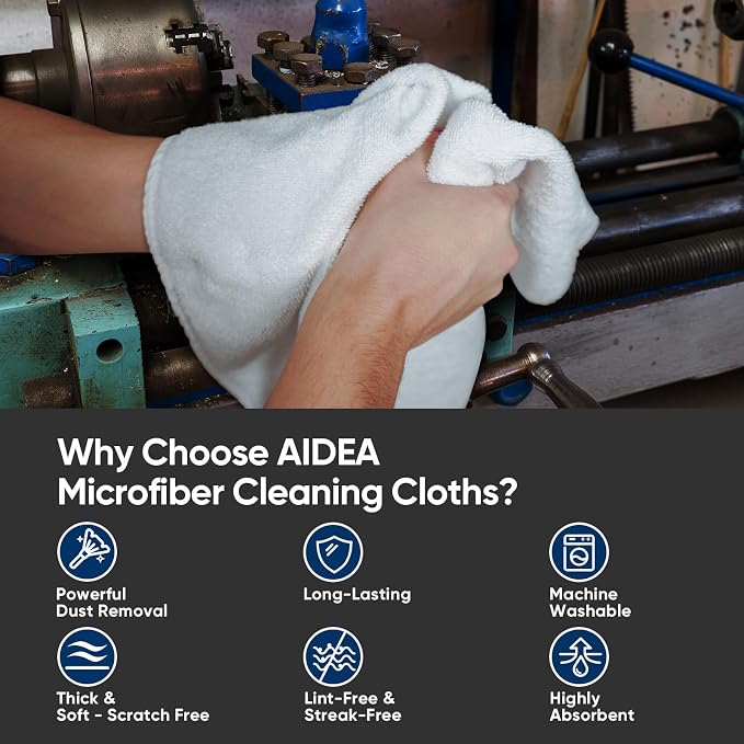 AIDEA White Microfiber Cleaning Cloth 100PK, Reusable Cleaning Rags 12"x12" | - Image 2