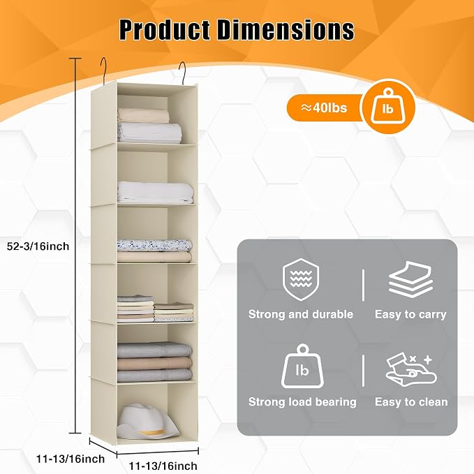 Hanging Closet Organizer 6-Shelf, Oxford Fabric Wardrobe Storage, shoes & - Image 3