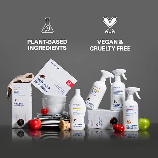 ATTITUDE Dishwasher Pods, Plant-Based & Vegan, Phosphate-Free Detergent Tablets, Naturally Derived, Unscented, 26 Count