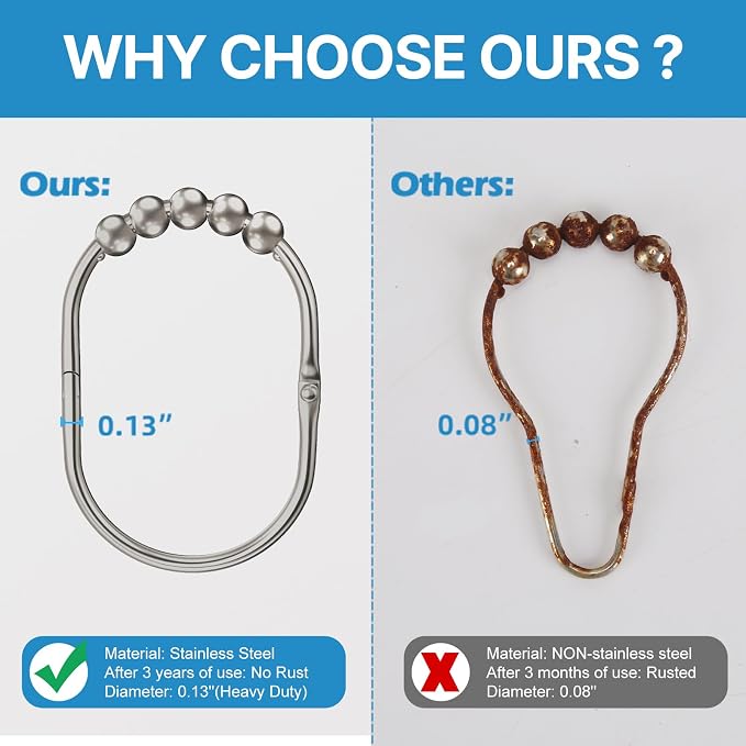 MENGJINGO 12PCS Wide Shower Curtain Hooks Rings, Rust Proof Stainless Steel | - Image 6
