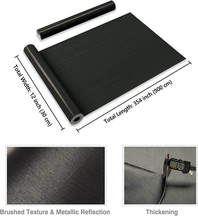 CRE8TIVE Bronze Black Stainless Steel Contact Paper for Appliances 12"x354" Thick Brushed Metallic Wallpaper Stick and Peel Heat Resistant Self Adhesive Vinyl Kitchen Wallpaper for Fridge Dishwasher