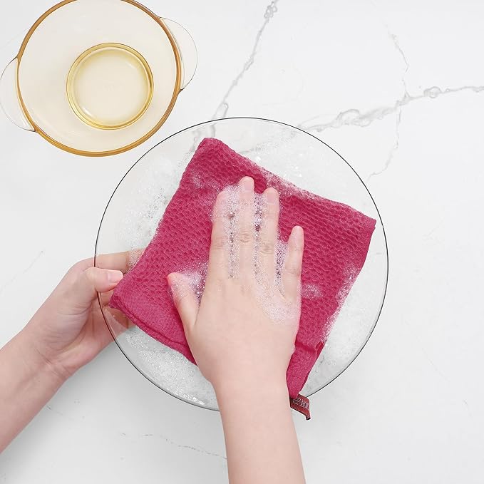 Homaxy 100% Cotton Waffle Weave Kitchen Dish Cloths 6-Pack, Hot Pink | 12 x 12 - Image 4