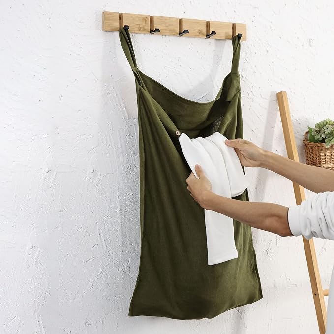Linen Hanging Laundry Bag, 100% Linen Over The Door Laundry Hamper - Image 4