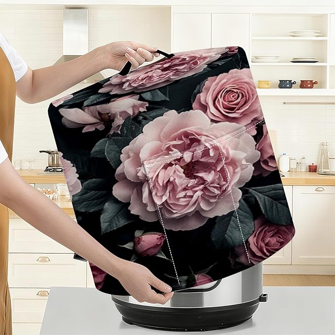 Kitchen Appliance Accessories Dust Cover for 3-6-8 Quart Instant Pot, Pressure Cooker, Air Fryer & Crock Pot,Decorative Appliance Cloth Cover with Top Handle & Storage Pockets (Pink, 3 Quart)