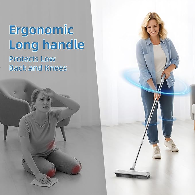 Floor Scrub Brush with Long Handle, 3 in 1 Scrape and Heavy-Duty Stiff Bristle - Image 6