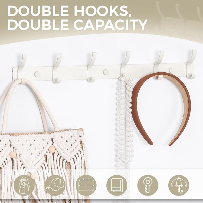 Wall Mount Coat Rack 1 Pack, Smooth Hook Edges, Screw Installation, Double - Image 4