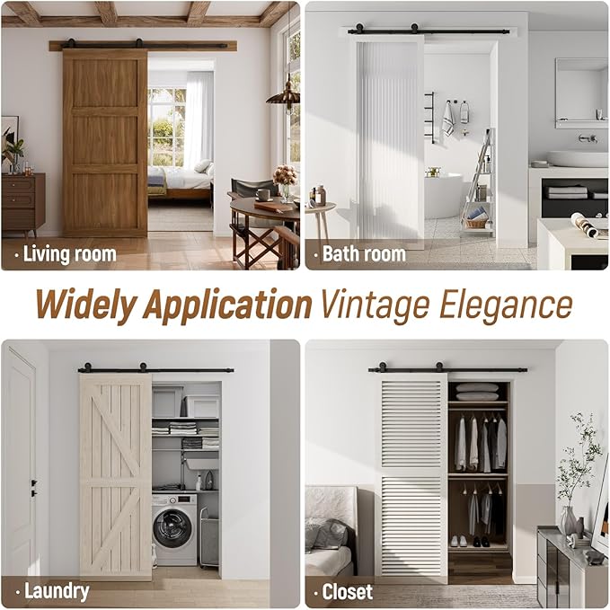 CCJH 14.5FT Sliding Barn Door Hardware Kit, Heavy Duty, Smoothly and Silently, Easy to Install, Fit 87" Width Single Door Panel, T-Shaped Style Black