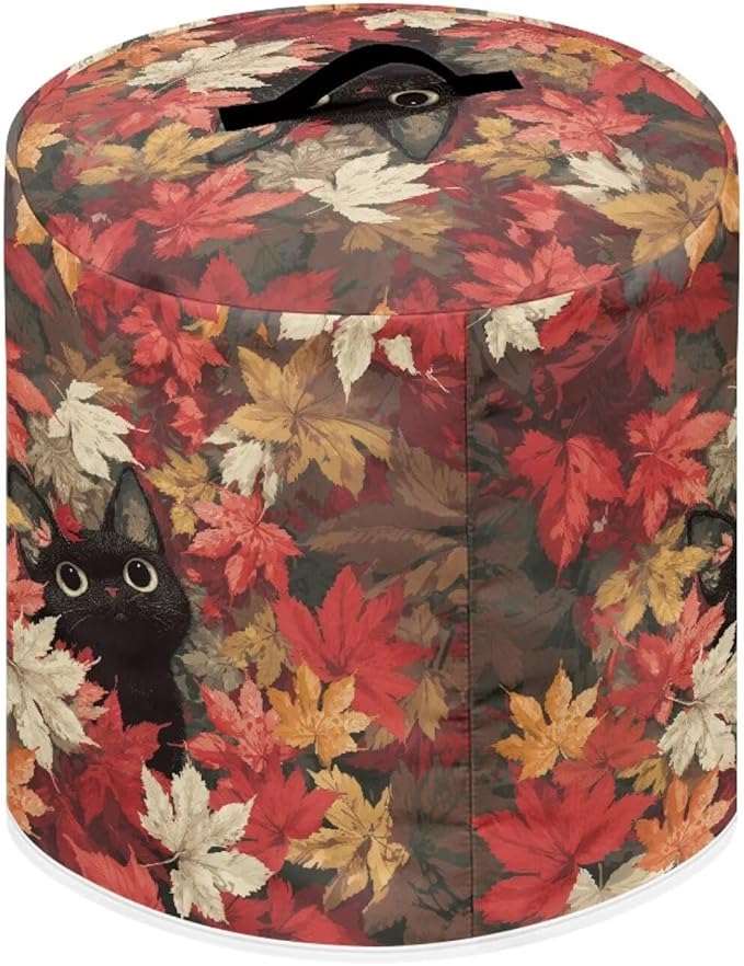Xoenoiee Cat Maple Leaf Kitchen Appliance Dust Cover with Pockets, Electric Pressure Cooker Cover Compatible with Crock Pot, Rice Cooker Covers Fall Decor, for 3 Qt Pot