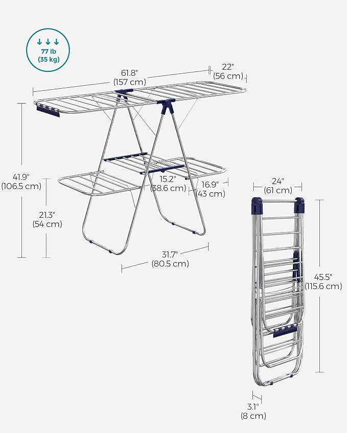 SONGMICS Clothes Drying Rack, Foldable 2-Level Laundry Drying Rack | - Image 7