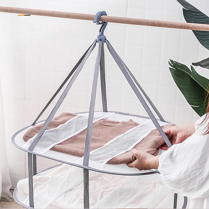 Looca 3-Tier Folded Mesh Clothes Hanging Dryer Sweater Drying Rack 30.3" L * - Image 2