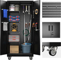 SUXXAN Broom Closet Storage Cabinet with13 Hooks and Hanging Rods, 71" Heavy Duty Cleaning Cabinet for Garage, Laundry Room