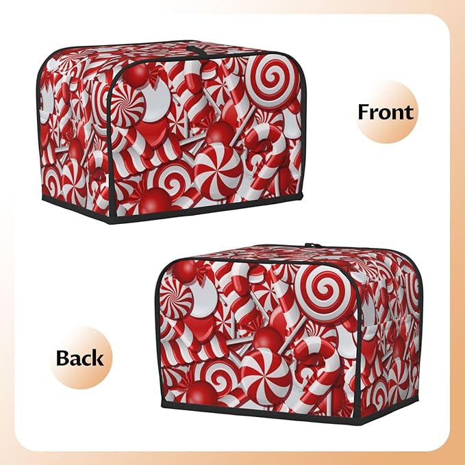 Red And White Christmas Candy Canes 2 Slice Toaster Cover, Waterproof Toaster Dust Cover Bread Maker Protective For Small Kitchen Appliance Dining Room Home Table Decor Gifts