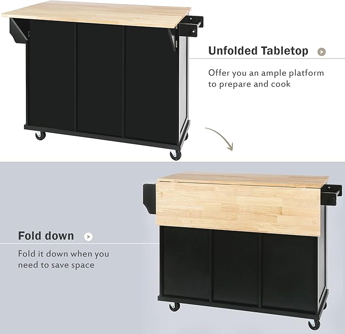 Merax Mobile Kitchen Island Cart Cabinet with Door Internal Storage Racks, 3 Drawers and 5 Rolling Wheels for Dining Room