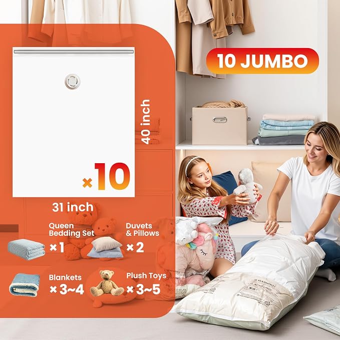 TAILI 10 Pack Vacuum Storage Bags, Jumbo Size, Cream | Vacuum Seal Bags - Image 3