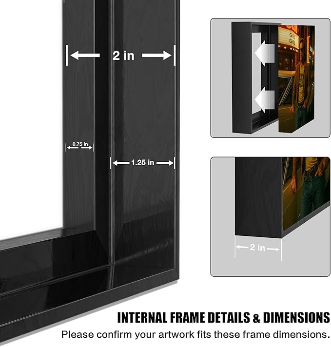 ART Canvas Floating Frame, Floater Frame Wood-Look Wall Decor for Finished Canvas Painting 1-1/4 Deep Picture Frame for Stretched Canvas, Home Office Gallery Wall Decor (Back, 16" x 20")