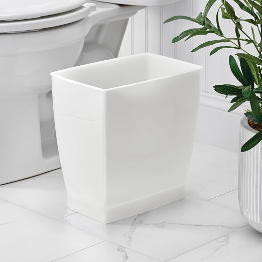 iDesign Small Plastic Bathroom Trash Can, Slim Rectangle, Frost | Bedroom - Image 3