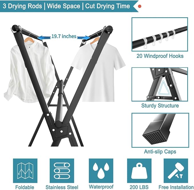 95 Inches Clothes Drying Rack, Drying Rack Clothing Folding Indoor Outdoor - Image 3