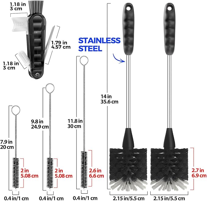 Holikme 12 Pack Bottle Brush Set, 3 Straw Brushes, Bottle Cleaning Brush - Image 6