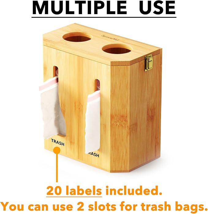 SpaceAid Bamboo 2 in 1 Garbage Bag Roll Holder & Dispenser, Under Sink Organizer - Image 6