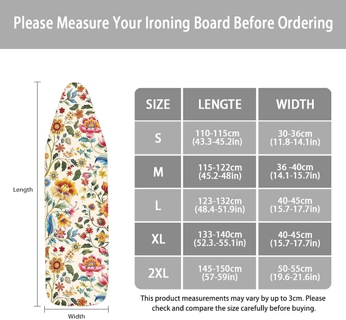 Boho Retro Flowers Print Polyester Ironing Board Cover Hook & Loop Elastic Edge - Image 6