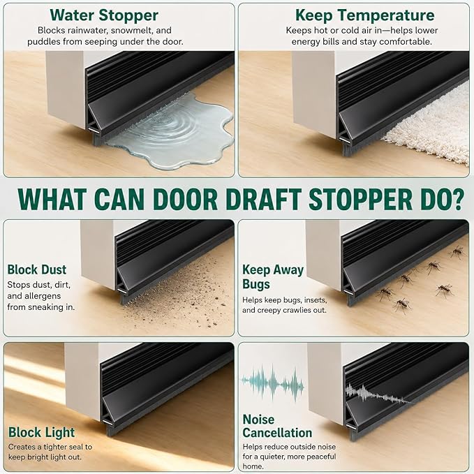 Door Draft Stopper with Brush, 1 Pack | Self Adhesive Weather Stripping - Image 3