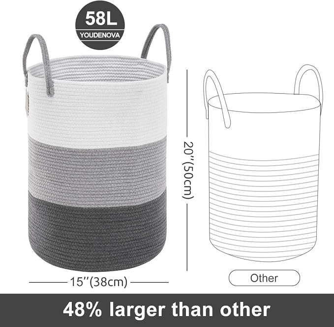 YOUDENOVA Cotton Rope Laundry Hamper Basket, 58L Blanket Basket - Image 3
