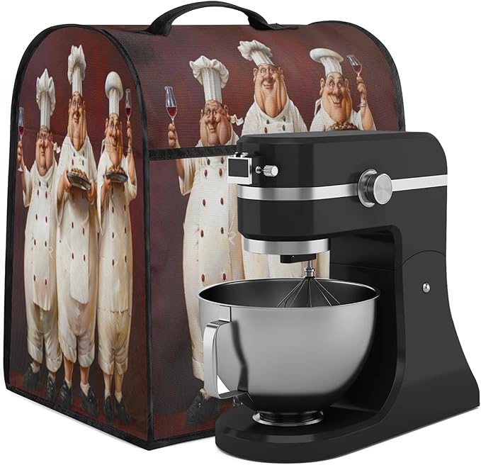 Kitchen Aid Mixer Cover Funny Chef Cook Stand Mixer Cover Compatible with 6-8 Quarts Stand Mixers, Dust Covers with Zipper Pocket Foldable Washable Kitchen Aid Organizer Bag