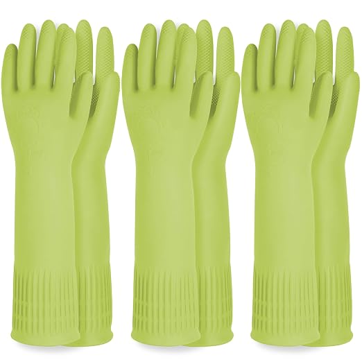 Rubber Dishwashing Gloves, Non-Slip Kitchen, 3 Pairs | Korean natural latex by QualityKitchenandHome