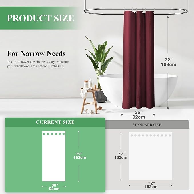 Dynamene Stall Waffle Shower Curtain 256 GSM Heavy Fabric 36x72 Burgundy - Image 2