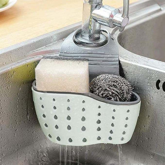EC Kitchen Sink Caddy Sponge Holder Plastic Hanging Ajustable Strap Faucet Caddy - Image 2