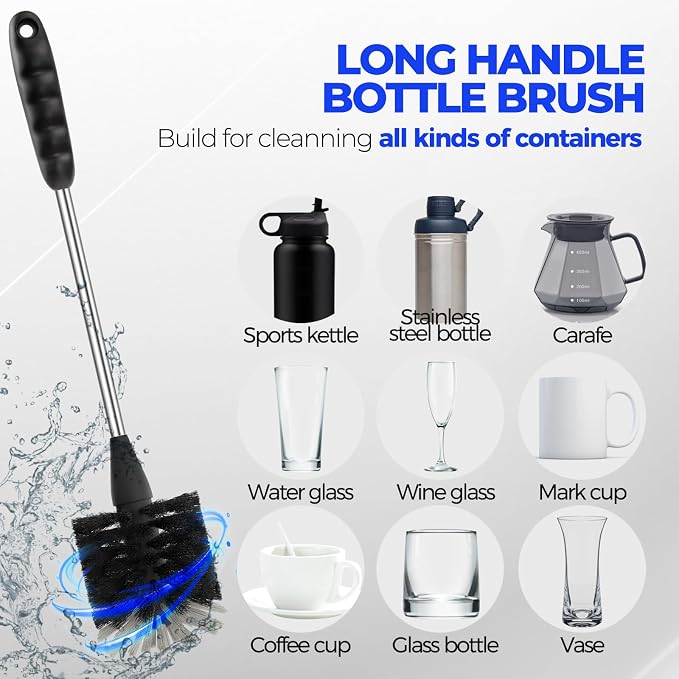 Holikme 12 Pack Bottle Brush Set, 3 Straw Brushes, Bottle Cleaning Brush - Image 2