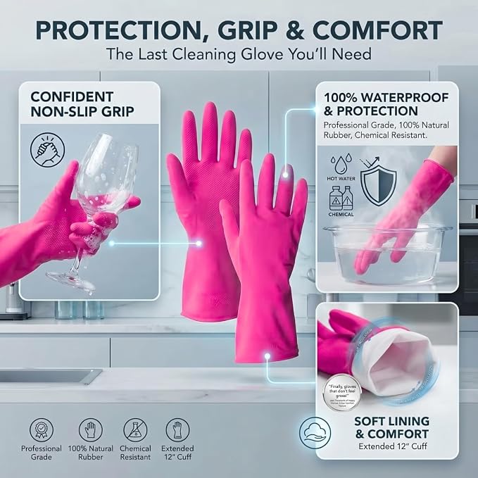ForPro Natural Rubber Gloves, 6 Pairs Reusable Multi-Purpose Household Cleaning - Image 4